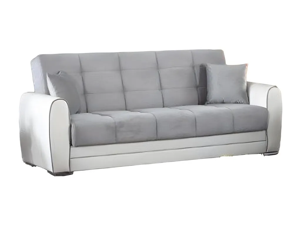 Sofá cama Mueblestop Sofá cama contenedor de 3 plazas en ecopiel y tela Sofá de salón en tela acolchada con apertura clic-Mueblestop 220x84h91 cm 22918HCLB