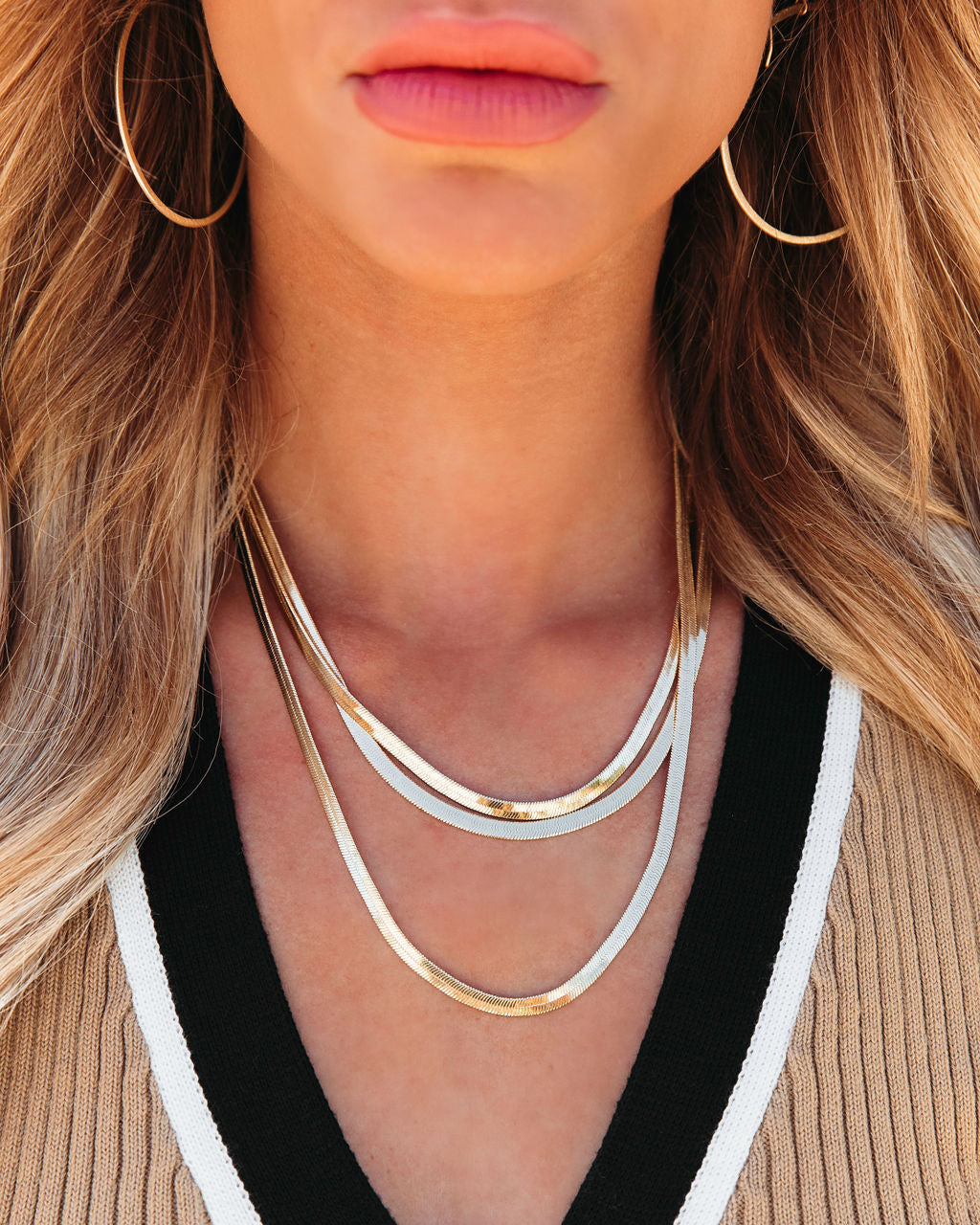 Zoe Layered Herringbone Necklace - Se7enfashion