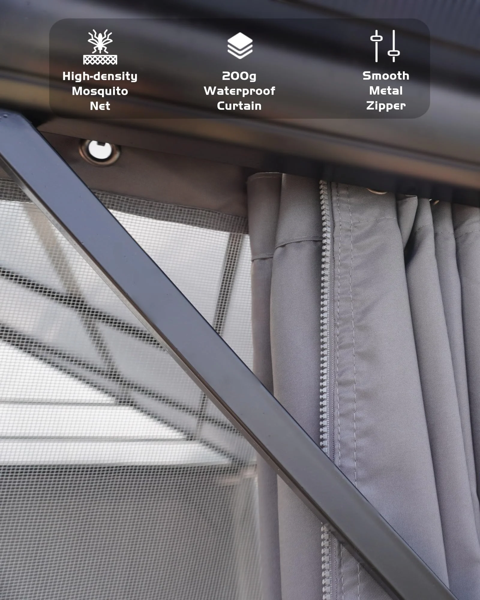 TROPOW Gazebos for Gardens,All Seasons Gazebos,Hardtop Gazebo 10'x13' for All Weather, Double Polycarbonate Sheets Roof, Aluminum Alloy Frame, Net, and Curtain, Permanent Building for Patio,Gray - Image 6