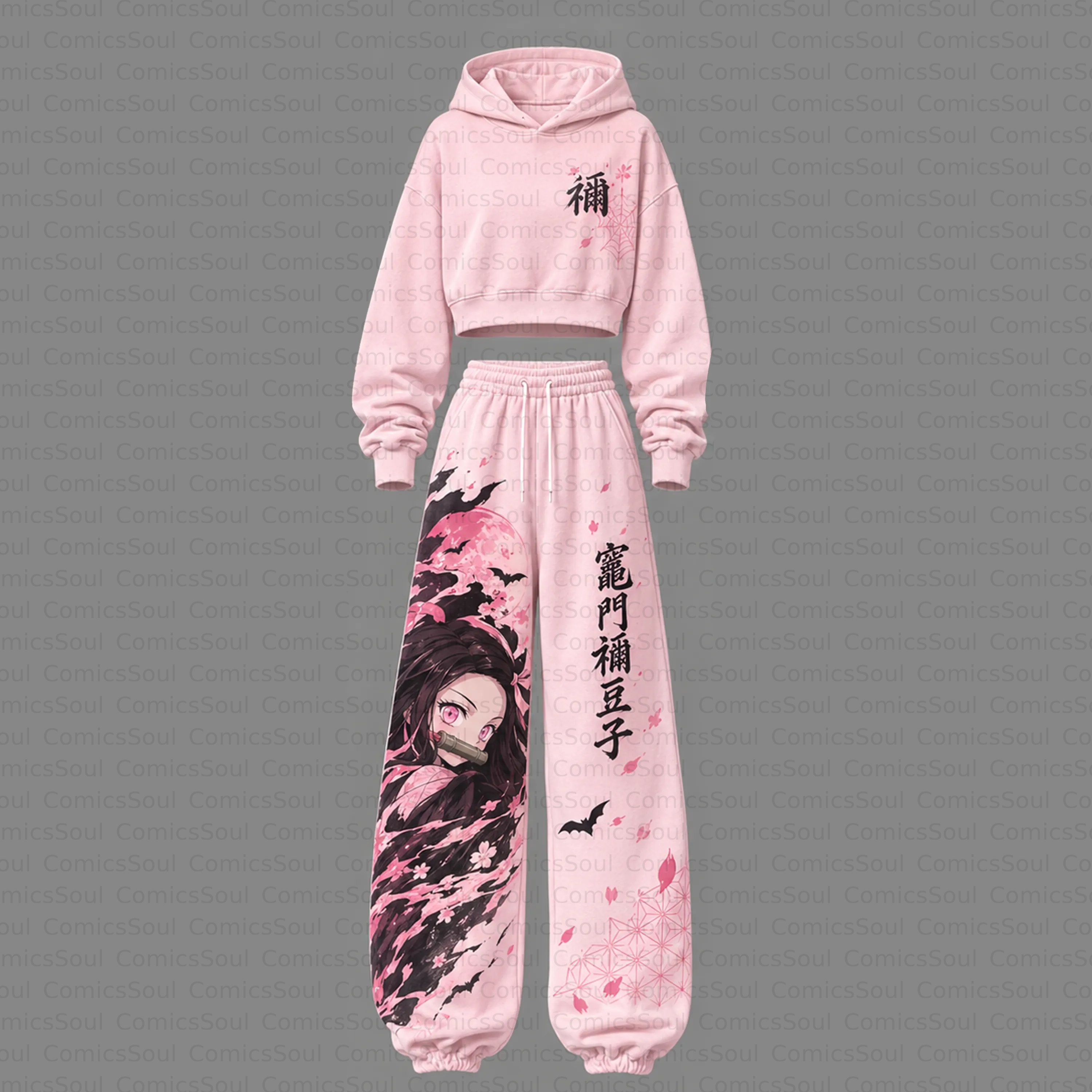 Demon Slayer Cropped Long Sleeve Hoodie & High Waist Jogger Pants Two Piece TeeThreads Sustain the Scene with Custom Apparel