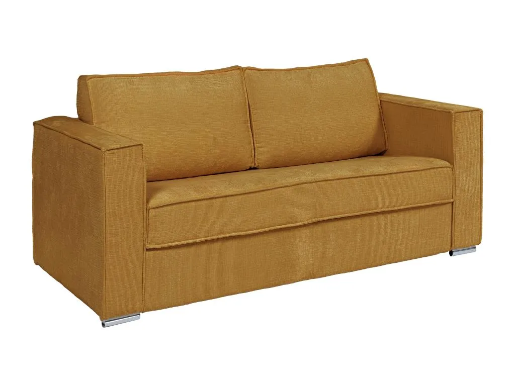 Sofá cama de 4 plazas de apertura rápida de tela texturizada amarillo mostaza - Somier de láminas anchas de 160 cm - Colchón de 18 cm Mobtrendy chwa51682
