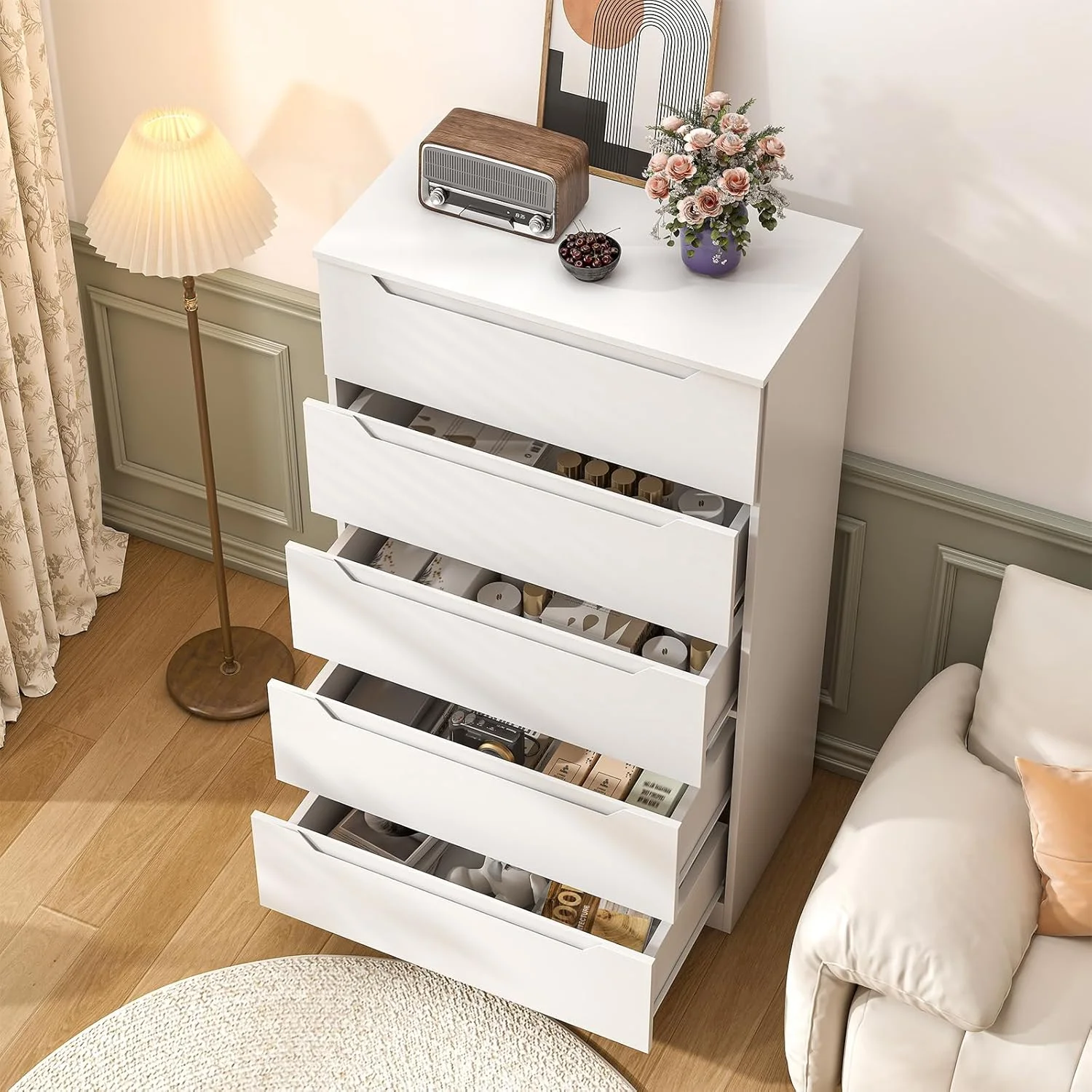 Winkalon Vertical 5 Drawer Dresser, Wood Storage Cabinet with Upgraded Stable Base for Bedroom Living Room, Black - Image 10
