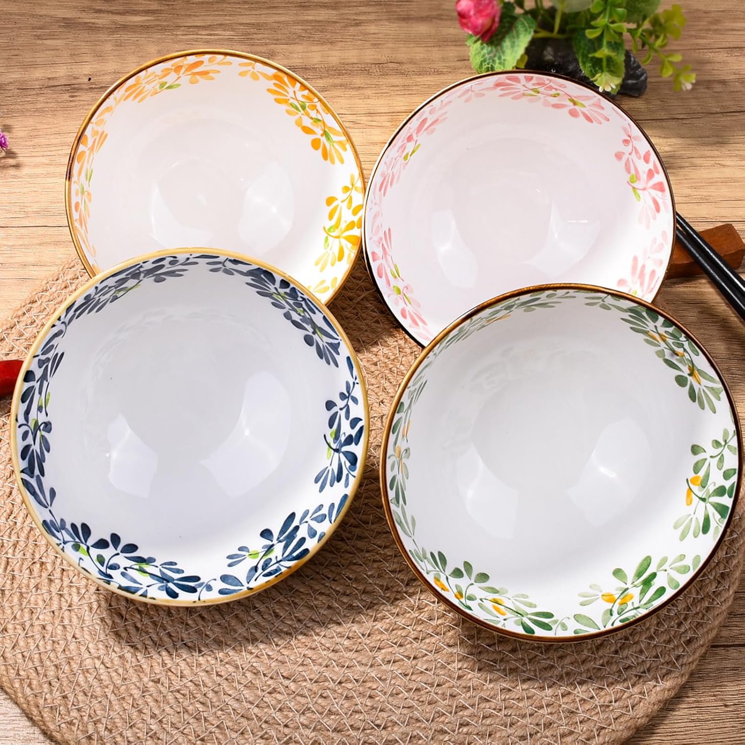 Japanese Ceramic Rice Bowls Set of 4, Porcelain Dessert Bowls Ice Cream Bowls Set Microwave Safe for Snacks, Salad, Dips, Rice