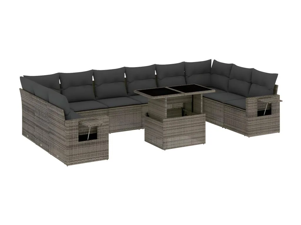Set de sofás de jardín 11 piezas y cojines ratán sintético gris jezx77525