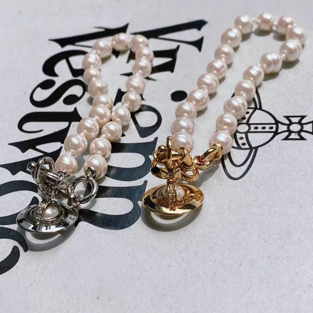 Vivienne Westwood Saturn Pendant Baroque Pearl Necklace - Original Replica Club