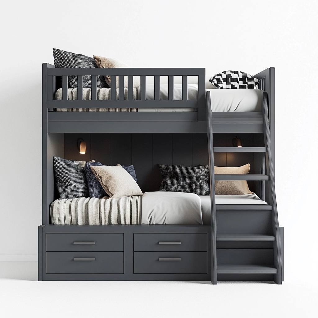 Literas para Niños de Madera con Almacenamiento Gris Espacioso