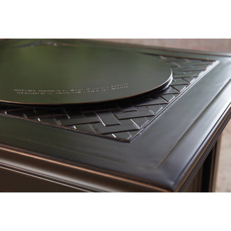 💥Clearance Sale🔥5-Piece Steel Patio Fire Pit Conversation Set with Navy Blue Cushions, Swivel Gliders and Square Fire Pit Table