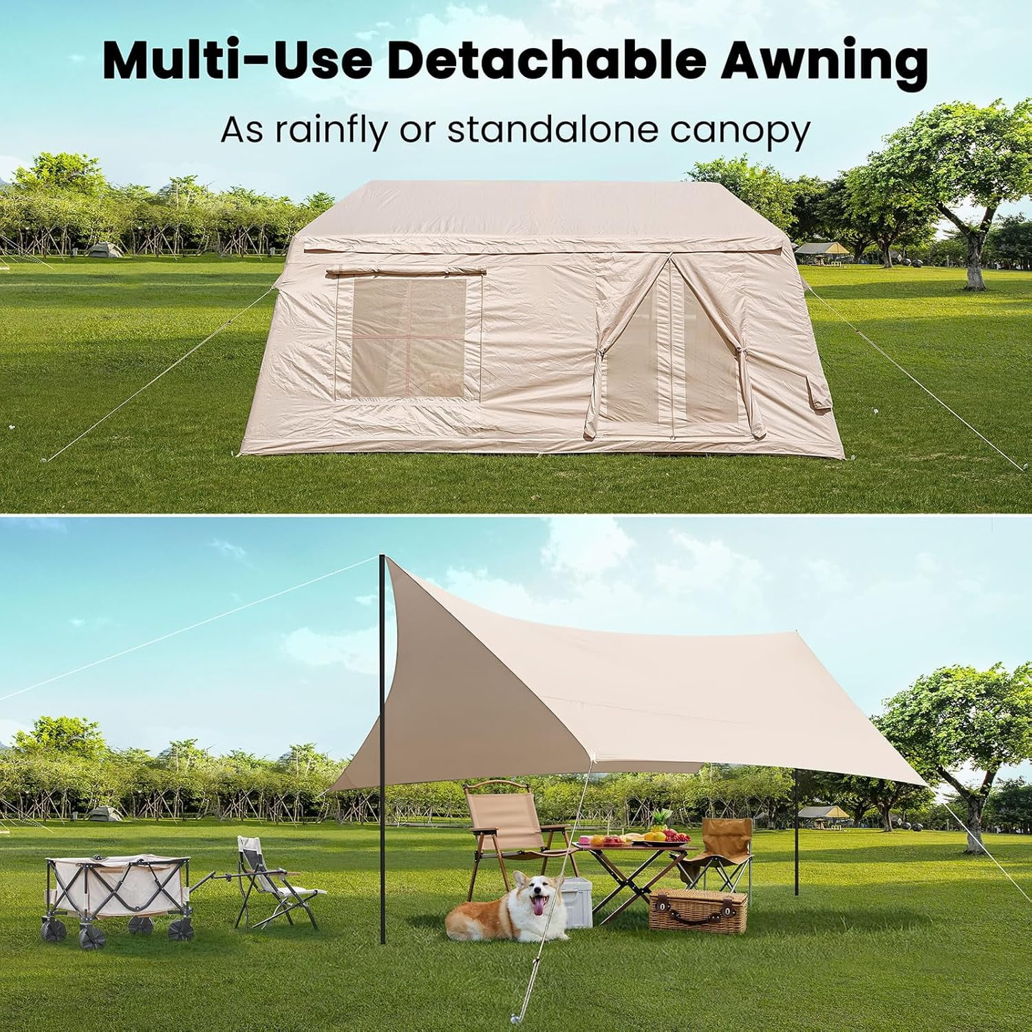 Lilypelle 4-6 Person Blow Up Inflatable Tent with Stove Jack, Hot Tent for Camping with Hand Pump, Waterproof Inflatable Camp Tent with Mesh Windows, Easy Setup Glamping Inflatable House - Image 33