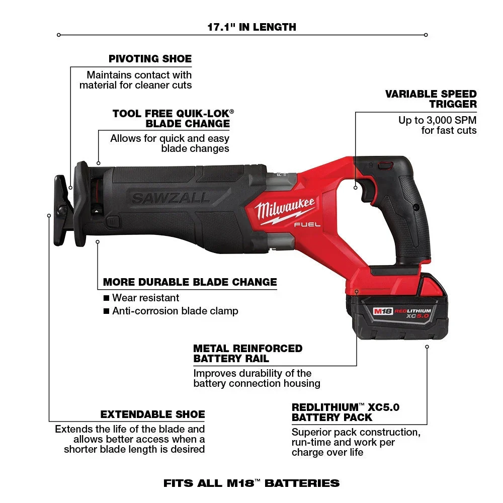Milwaukee M18 FUEL 18V Brushless Cordless 7-Tool Combo Kit With Two 5.0 Ah Batteries - Image 6 Milwaukee M18 FUEL 18V Brushless Cordless 7-Tool Combo Kit With Two 5.0 Ah Batteries - Image 6