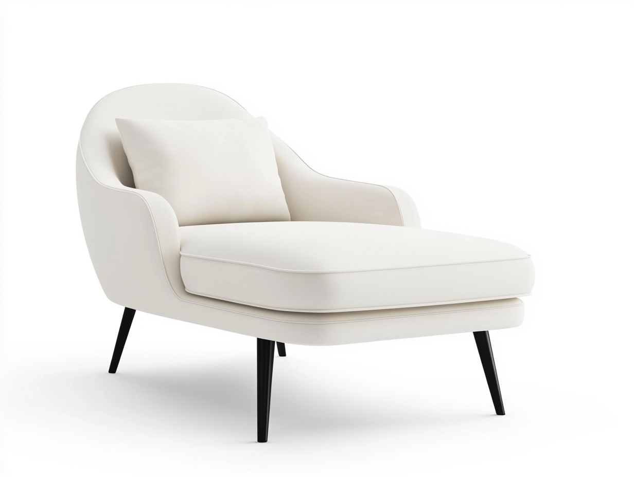 Sillón chaise longue tapizado 160×75×85 cm – blanco – con patas negras delgadas