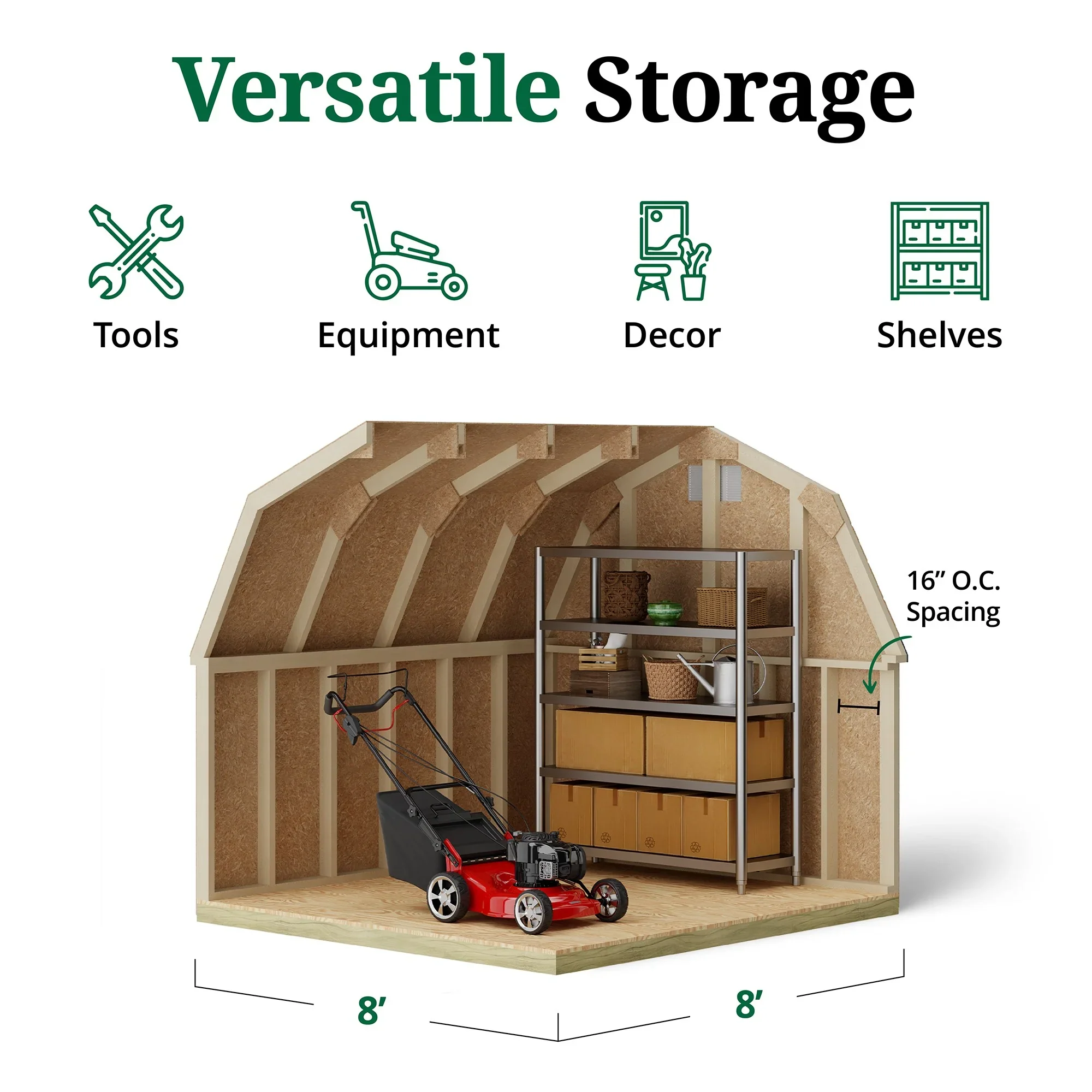 Little Cottage Co. 8x8 Classic Gambrel Barn with 4 ft. Sidewalls, Outdoor Wood Storage Shed Do-It-Yourself Precut Kit