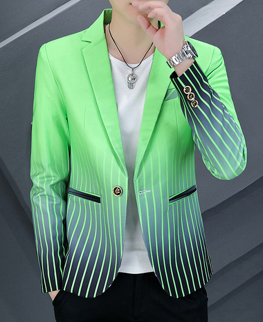 Fashion Striped Ombre Print Lapel Collar One Button Blazer
