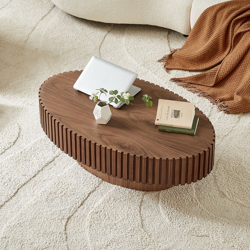 FFH 43.7 inch Oval Coffee Table for Living Room,Handcraft Rustic Corner Coffee Table Nature Wood Relief Sturdy Pedestal for Apartmen,Side Table Centre Table,Nature Wood - Image 20