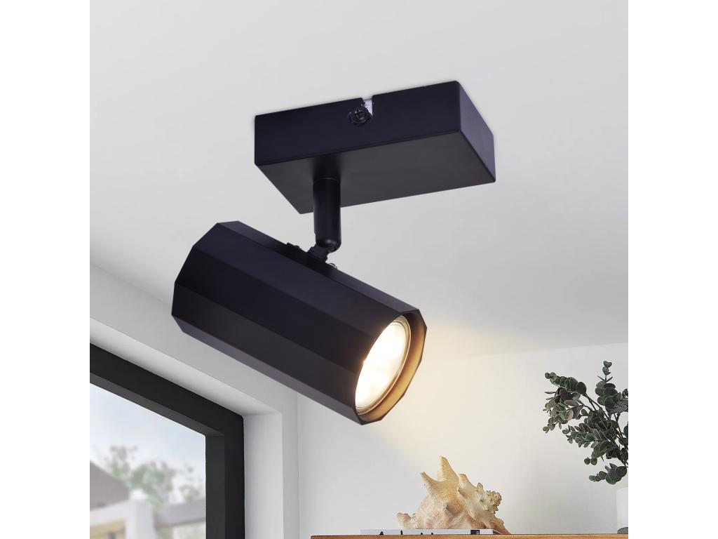 Laocacasas Plafonero con 1 bombilla de techo, negro vintage, metal, GU10, giratorios 350°, 40W.