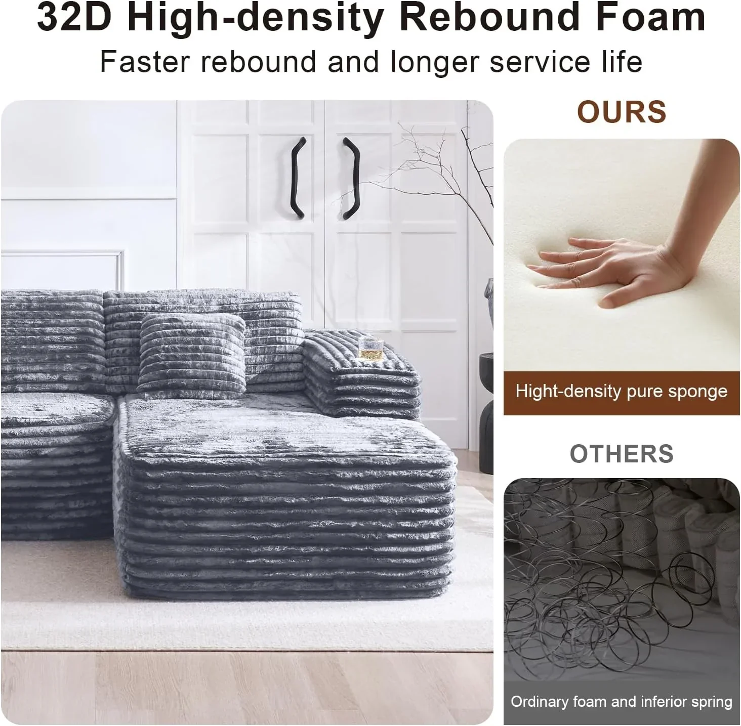 Cloud section sofa with L-shaped recliner modern modular sofa built-in cup holder