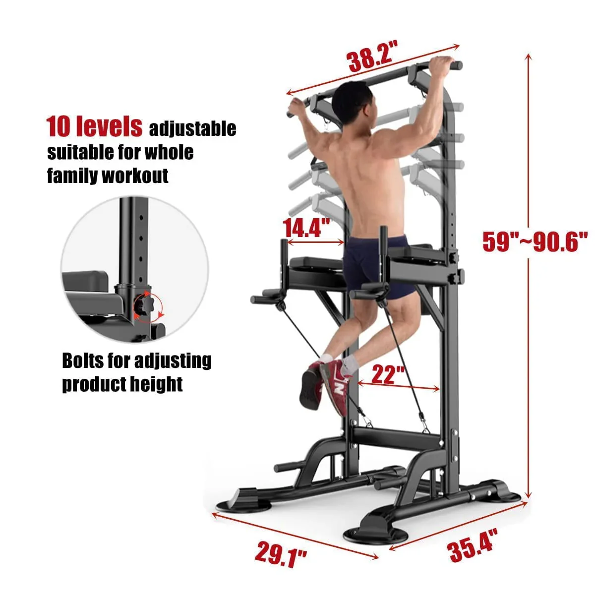 PROHIKER Power Tower Dip Station With Backrest And Resistance Band, Black - Image 10 PROHIKER Power Tower Dip Station With Backrest And Resistance Band, Black - Image 10