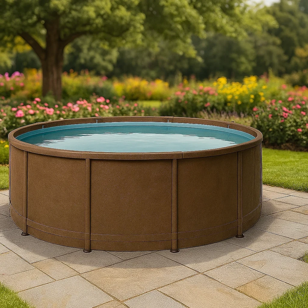 Piscina tubular redonda desmontable de acero 358x98 cm marrón con filtro y escalera bCupXsA263QX