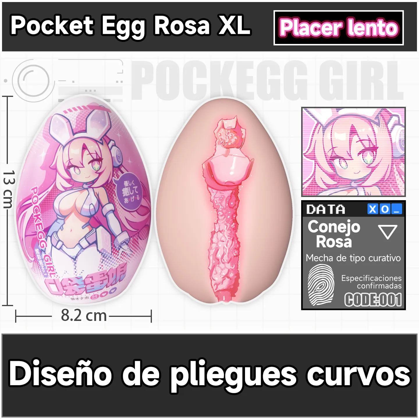 Juguete sexual masculino Pocket Egg Rosa XL de Dr.YUU con pliegues curvos para un placer lento y suave
