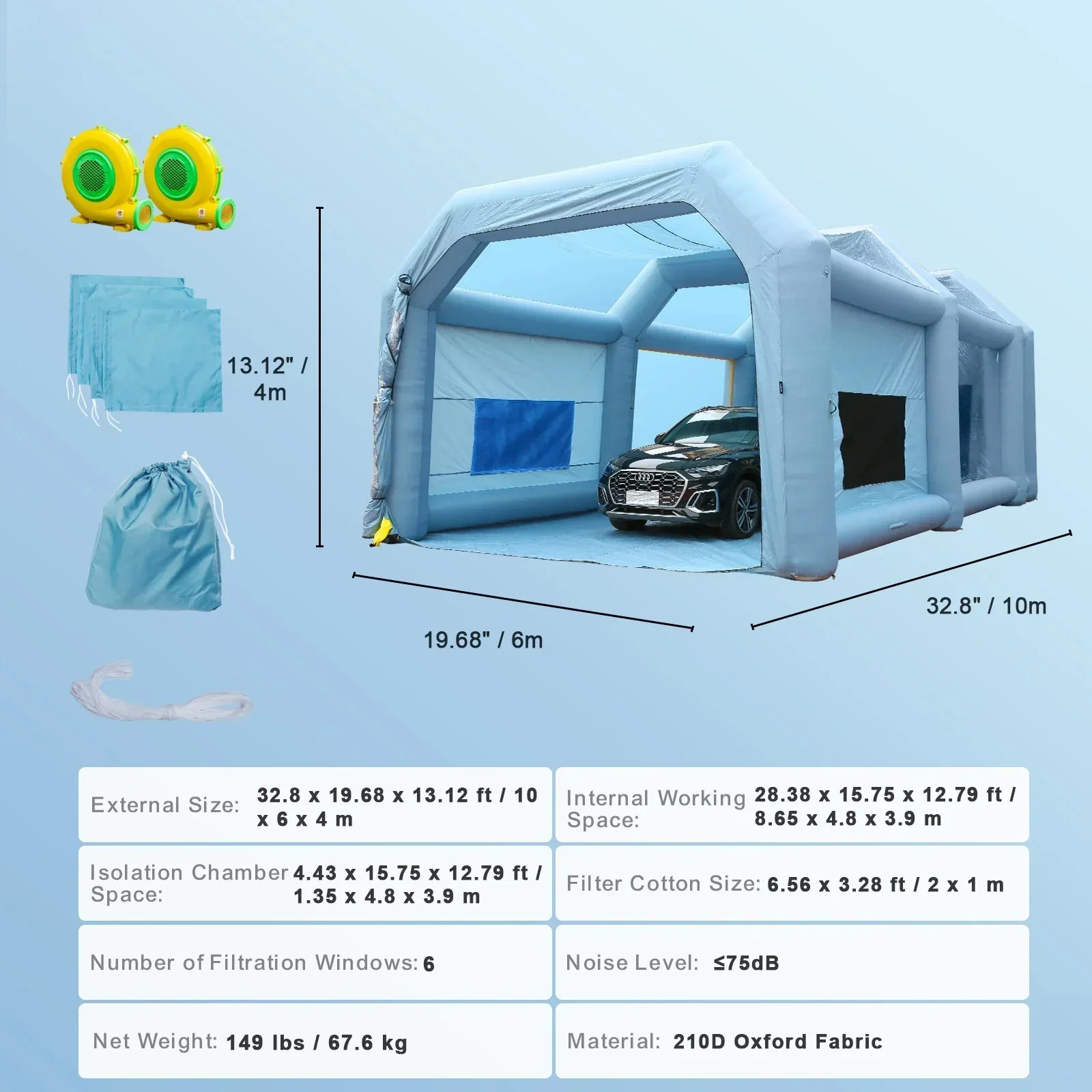 BENTISM Inflatable Paint Booth 30x20x13ft With 950W+1100W Filter System Blower - Image 6 BENTISM Inflatable Paint Booth 30x20x13ft With 950W+1100W Filter System Blower - Image 6