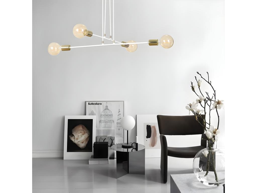 Lámpara de techo Sives con barras de metal blanco y 4 portalámparas dorados 4xE27 ø70cm