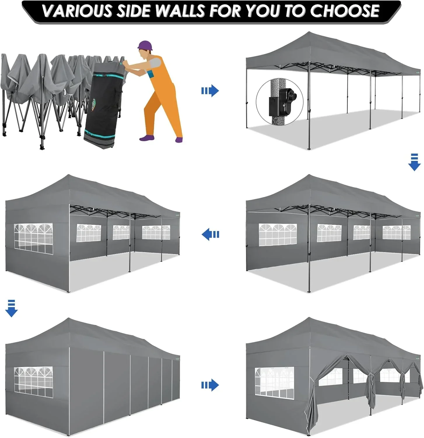 COBIZI 10x20 Heavy Duty Pop up Canopy Tent 6 sidewalls Commercial Canopy Wedding Party Tents