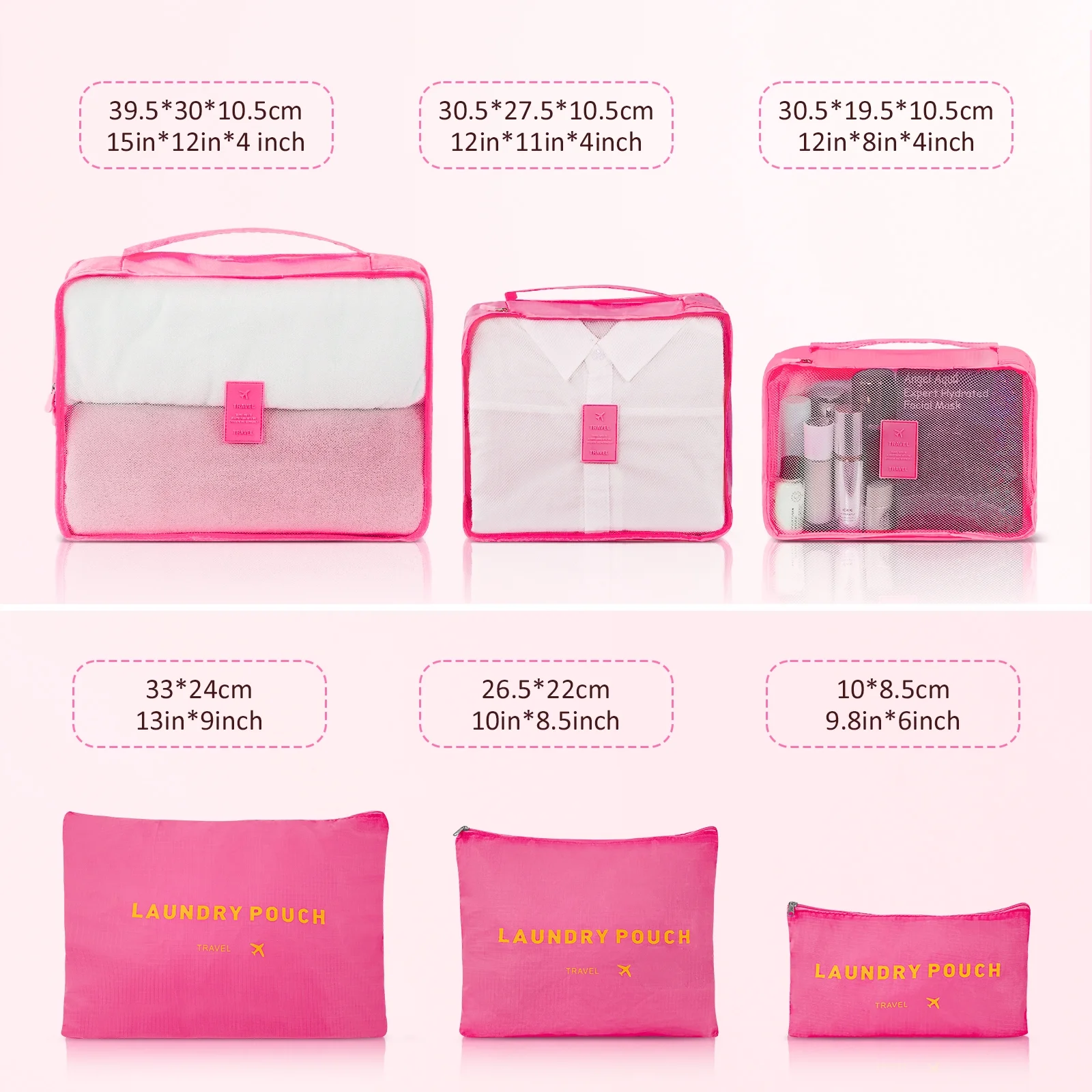 9 Piece Luggage Sets, Hard 20 24 28 inch Luggage with 6 Pieces Organize Bags Travel Suitcases Sets with Wheels, Rose - Image 13