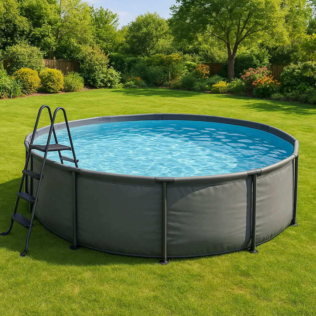 Piscina tubular redonda Redonda Sí Piscina Tubular PVC, Acero Jardín, Exterior Gris oscuro 457x107 cm bEroVCz670Co