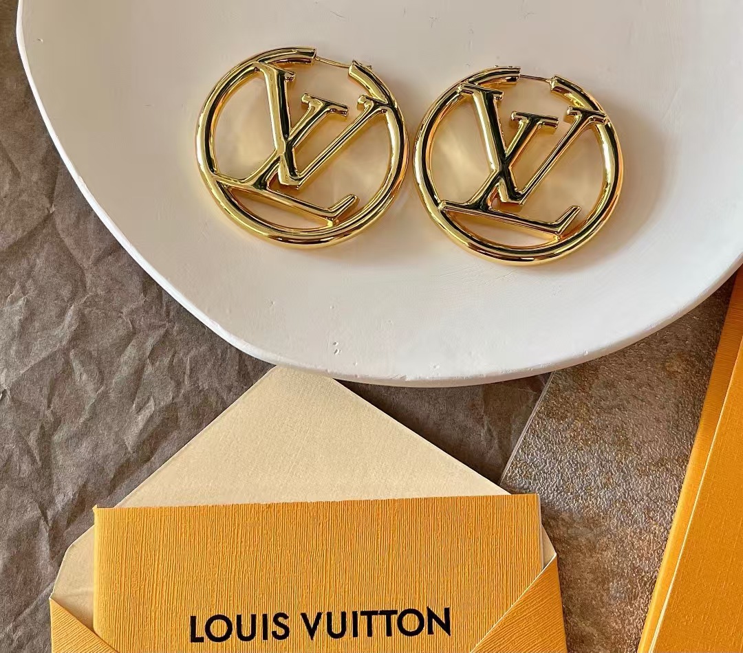 Louis Vuitton Large Hollow Round LV Letter Earrings - Original Replica Club