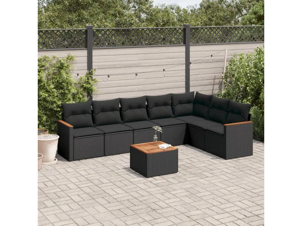 Set de sofás de jardín 8 piezas y cojines ratán sintético negro trxk03645