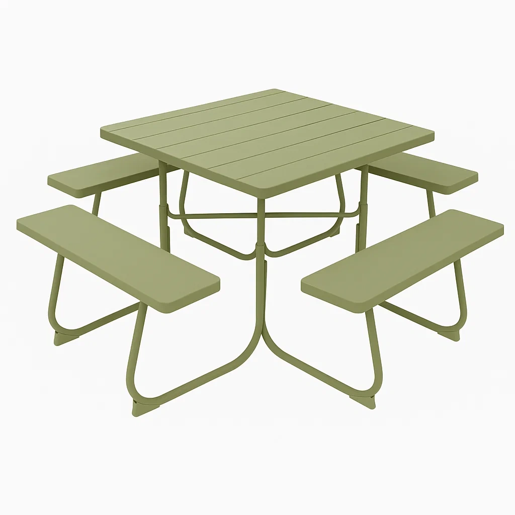 Conjunto de comedor de jardín tipo picnic con mesa cuadrada y 4 bancos integrados,Estructura de acero,Verde - pDffckW188QI