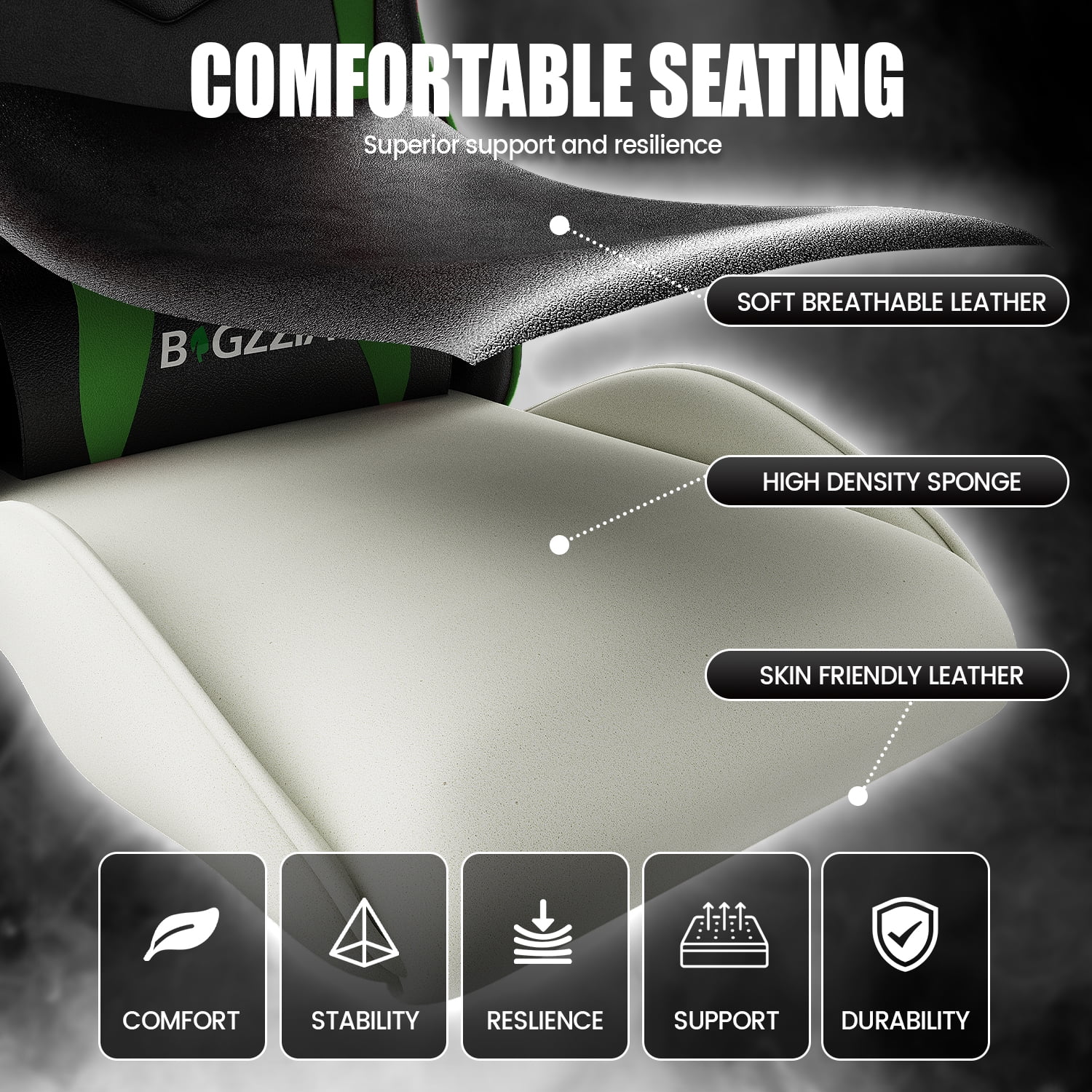 Bigzzia Gaming Chair Office Chair, Ergonomic Game Chair with Height Adjustable Headrest and Lumbar Support for Adults Teens, Black & White - Image 76