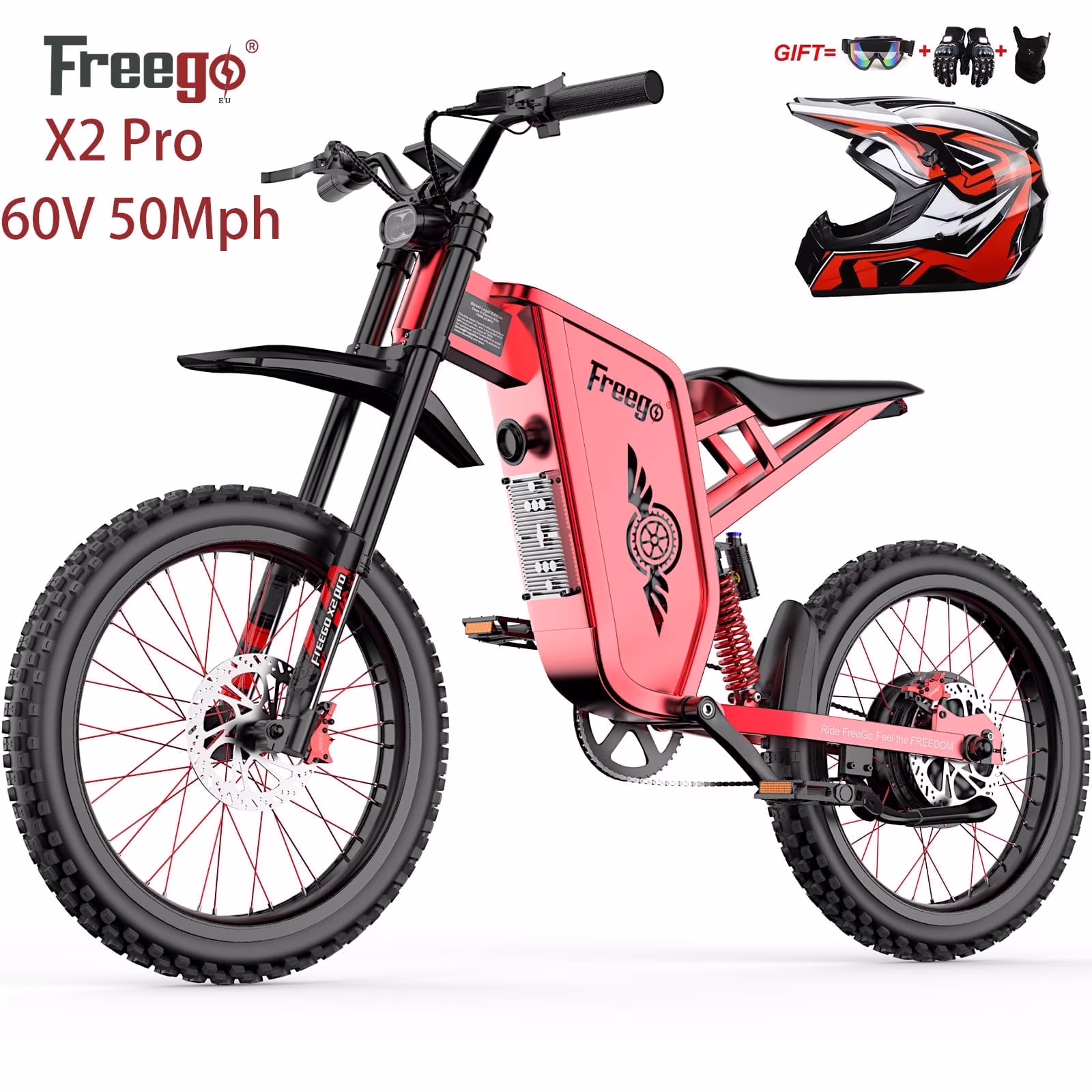 50MPH Electric Dirt Bicycle Freego X2 Pro,6000W(Peak)Motor Electric Motorcycle, Electric Bike for Adults, 60V30AH Battery, 19x2 Tire Full Suspension Hydraulic Brake Half Throttle UL2849 - Image 3