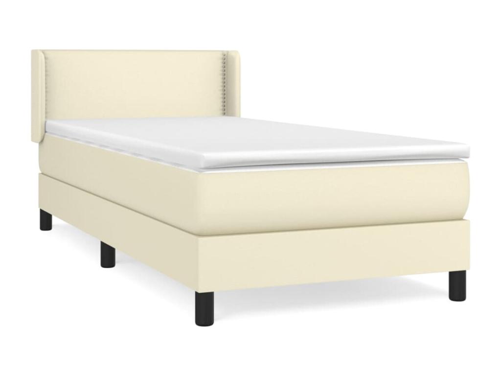 Cama box spring con colchón cuero sintético crema 90x190 cm