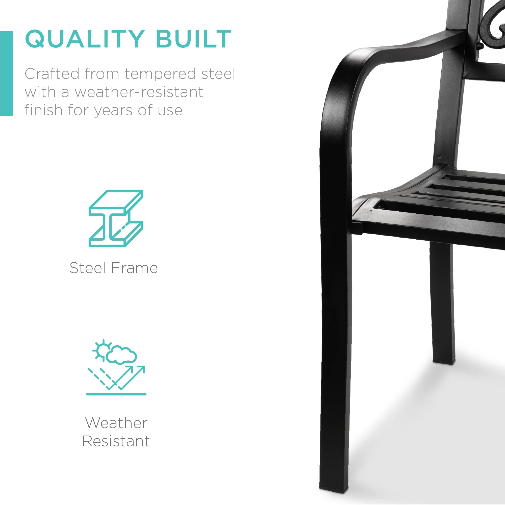Best Choice Products Outdoor Steel Bench Garden Patio Porch Furniture w/ Floral Design Backrest - Black - Image 4