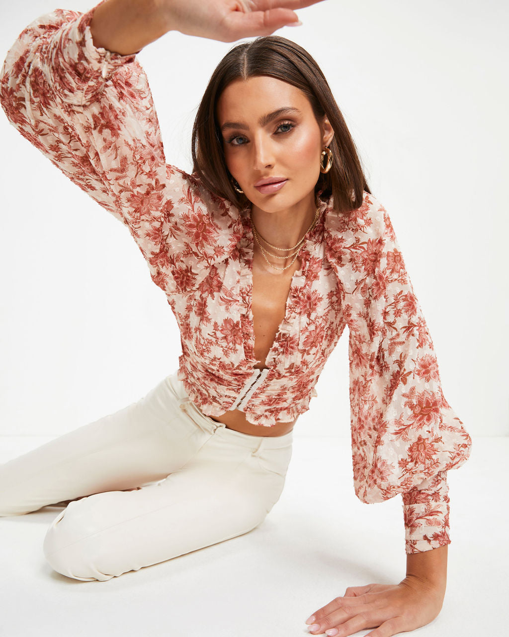 Suzzy Floral Long Sleeve Crop Top - Se7enfashion