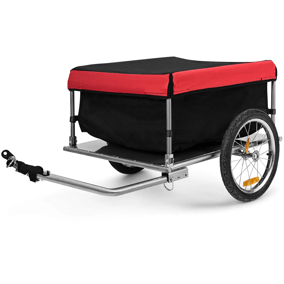 Folding Bicycle Cargo Trailer, 88 lbs Capacity, 16-Inch Wheels, Red and Black Folding Bicycle Cargo Trailer, 88 lbs Capacity, 16-Inch Wheels, Red and Black