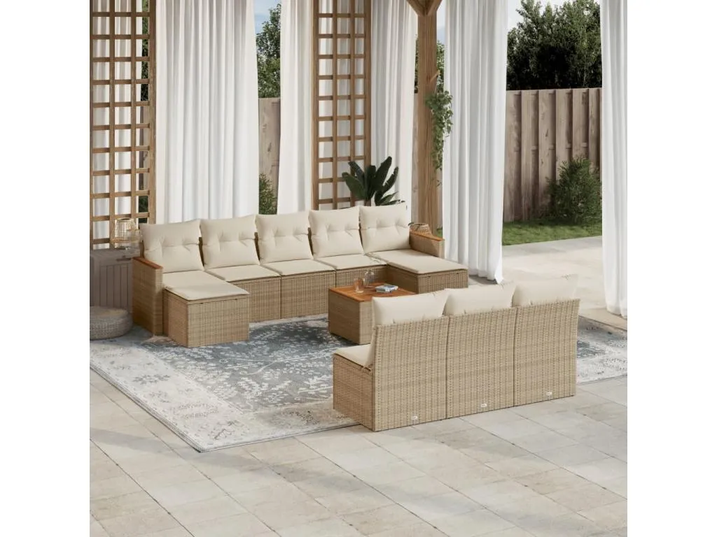 Set de sofás de jardín 11pzas con cojines ratán sintético beige mcoe73937
