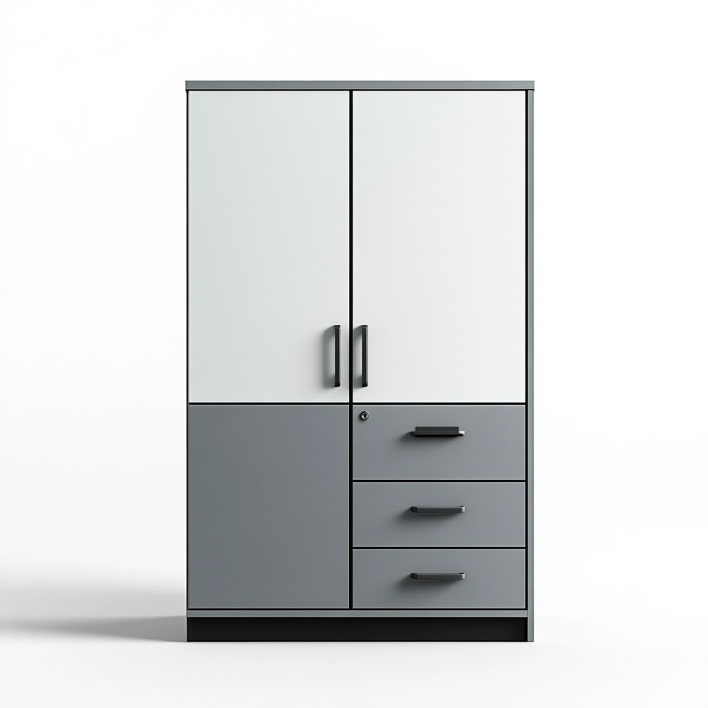 Armario de almacenamiento para oficina gris y blanco en acero con doble puerta y cajones funcionales 180x100x45 cm XQ6133498