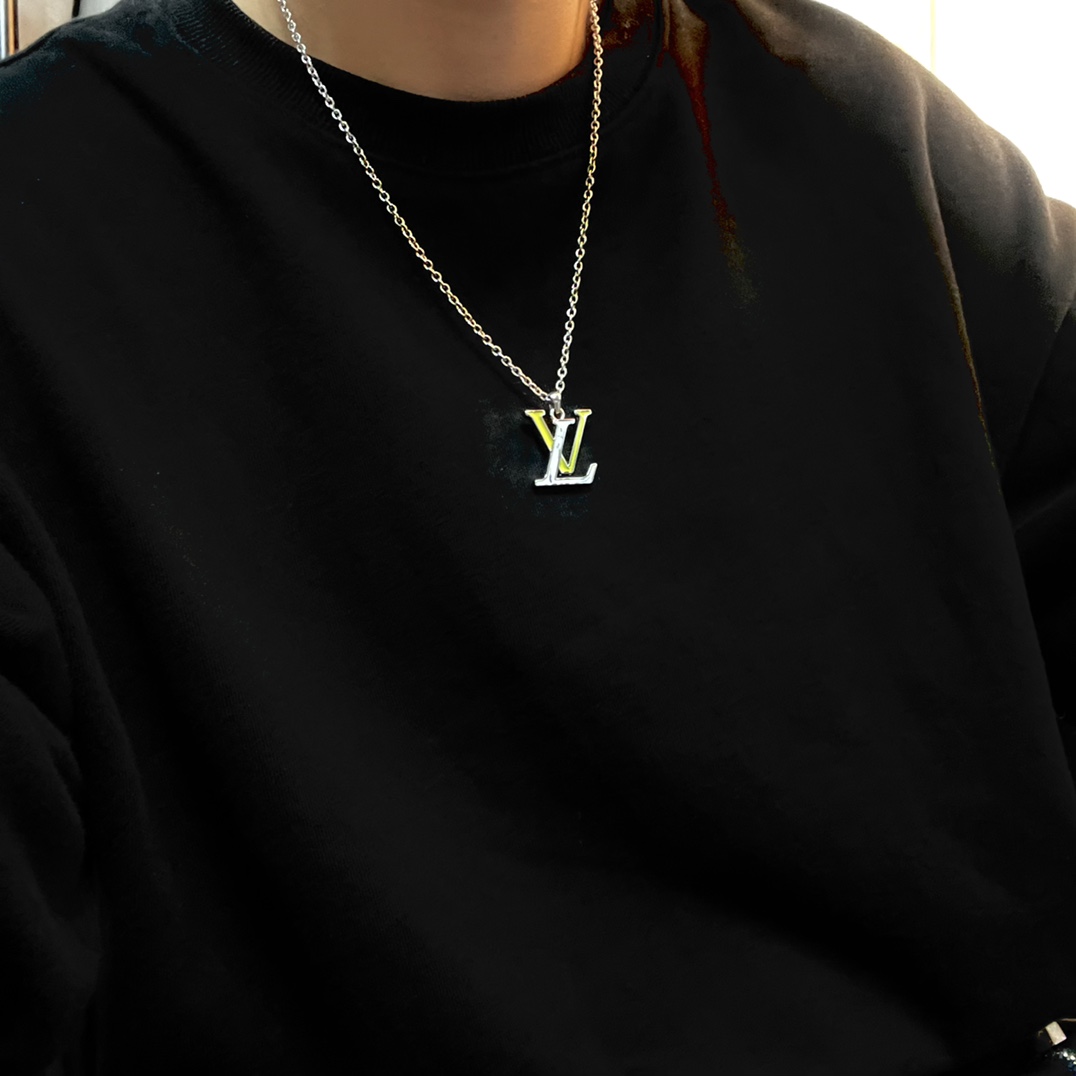Louis Vuitton White Yellow LV Monogram Penddant Necklace - Original Replica Club