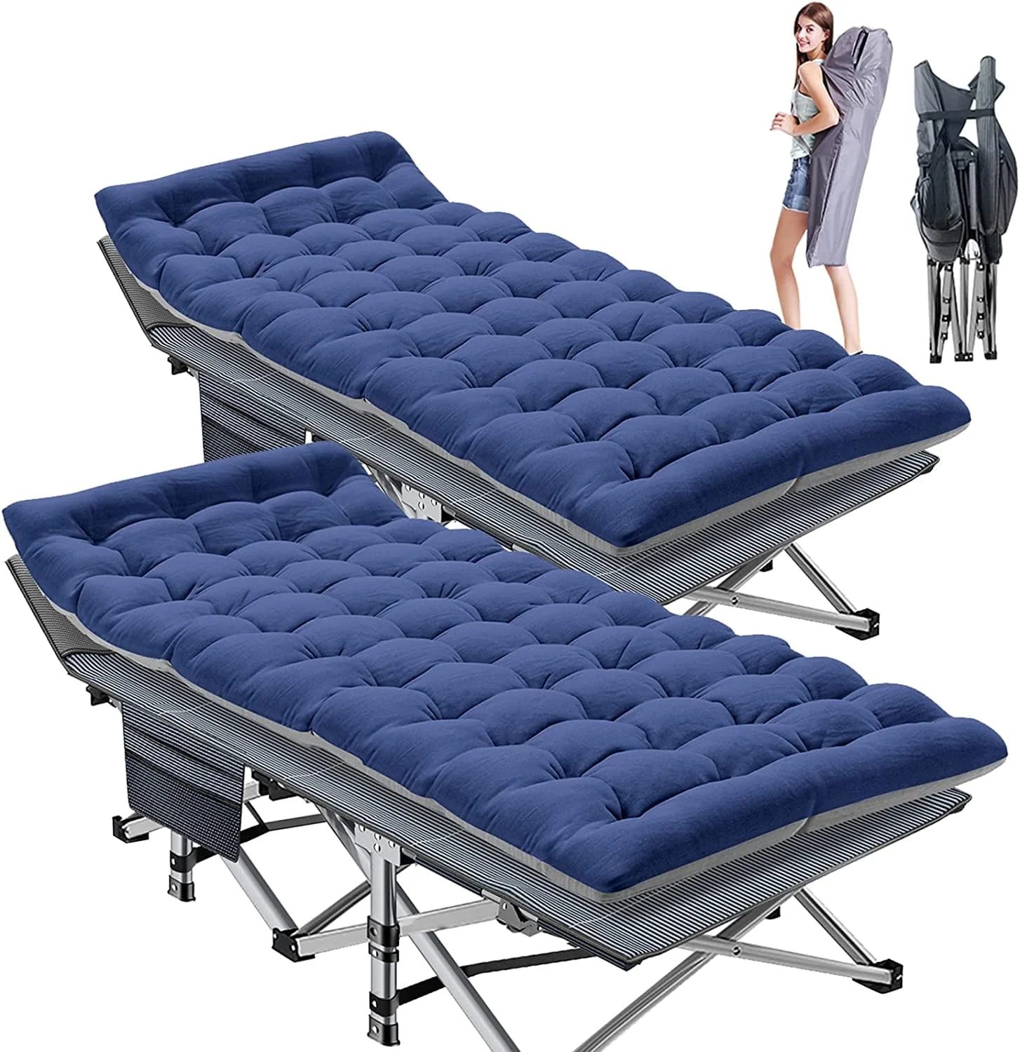 Slsy 2 Pack Folding Bed Cot with 3.3 Inch 2 Sided Mattress, 75"* 28" Folding Camping Cots with Carry Bag, Portable Sleeping Cot Guest Bed - Image 10