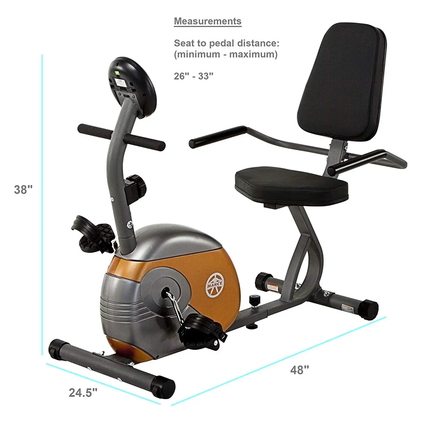 Marcy Recumbent Magnetic Exercise Bike With 8 Resistance Levels, Copper/Black - ME709 - Image 4 Marcy Recumbent Magnetic Exercise Bike With 8 Resistance Levels, Copper/Black - ME709 - Image 4