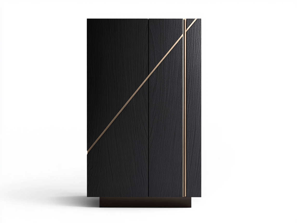 Armario vertical de diseño elegante, color negro y dorado, material madera y metal, adecuado para interiores, tamaño: 50x40x180 cm