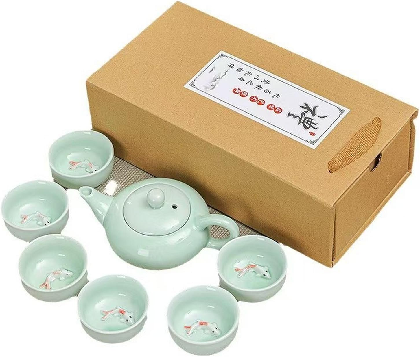 Kung Fu Tea Set, Exquisite Gifts Box Set, Koi Fish Celadon Style, Perfect for Father's Day, Mother's Day, Birthdays, Christmas