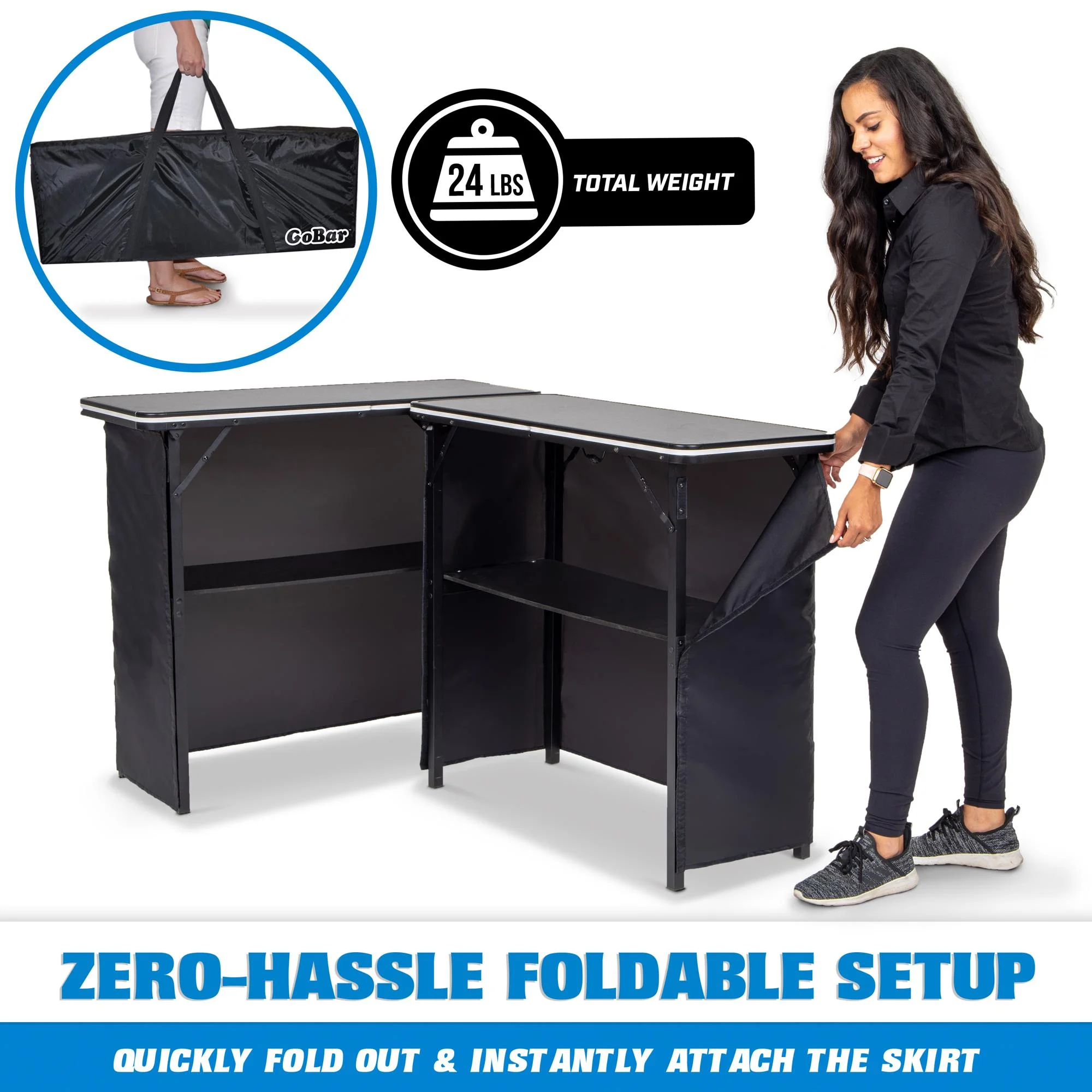 GoBar Portable Double Bar Table Set with Multi-Color LED Lights - Mobile Bartender Station for Events - Includes Carrying Case - Image 4