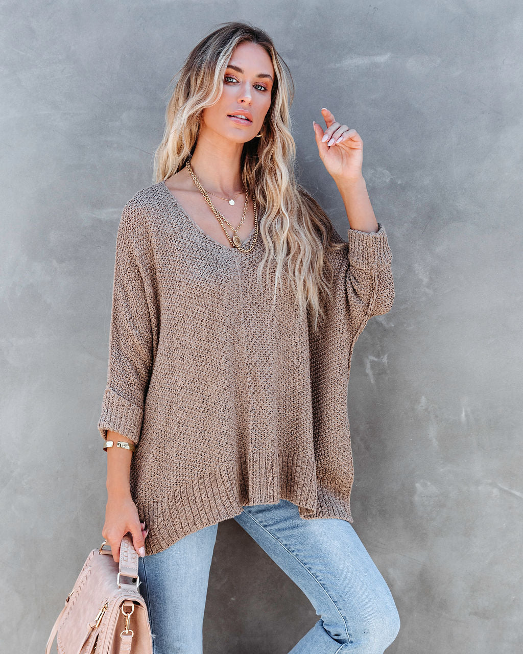Sienna Oversized Knit Sweater - Taupe - SALE - Se7enfashion