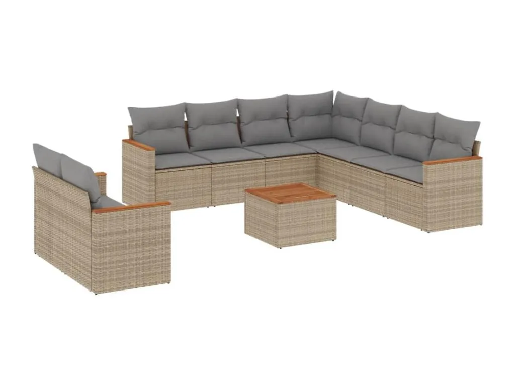Juego de sofás jardín con cojines beige 10 pzas ratán sintético dfxb29913