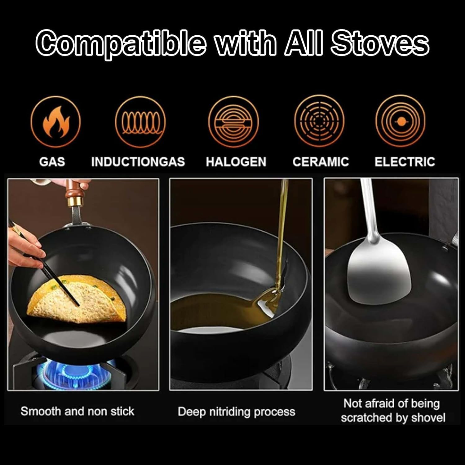 Japanese Style Cast Iron Cookware, 9.5/10.2/11in Uncoated Thick Iron Pot, Hand-Hammered Traditional Forged Big-Belly Pot with Lid, Naturally Non-Stick Frying Pan (Glass Lid, 11in)