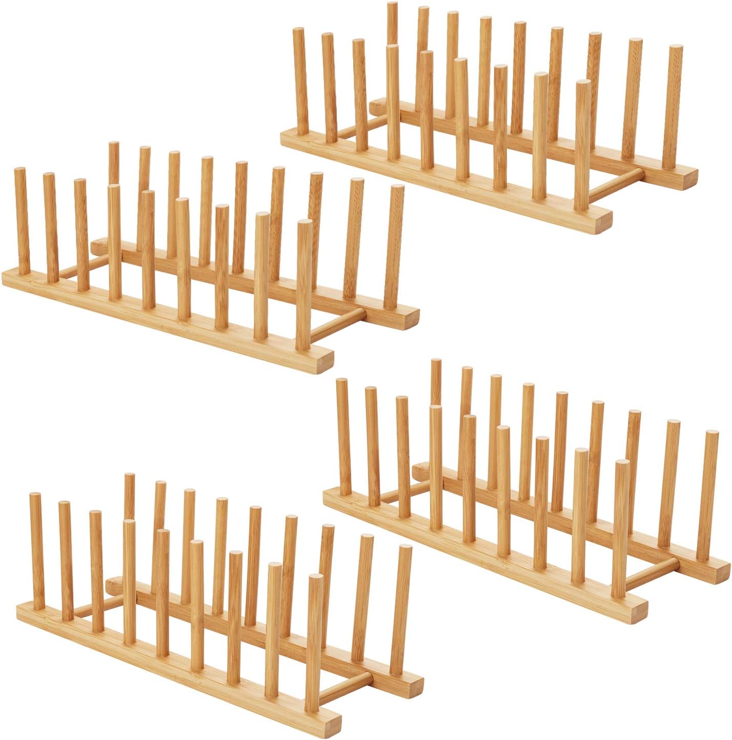 HBlife 2pcs Bamboo Dish Plate Bowl Cup Book Pot Lid Cutting Board Drying Rack Stand Drainer Storage Holder Organizer Kitchen Cabinet（Keep Dry）