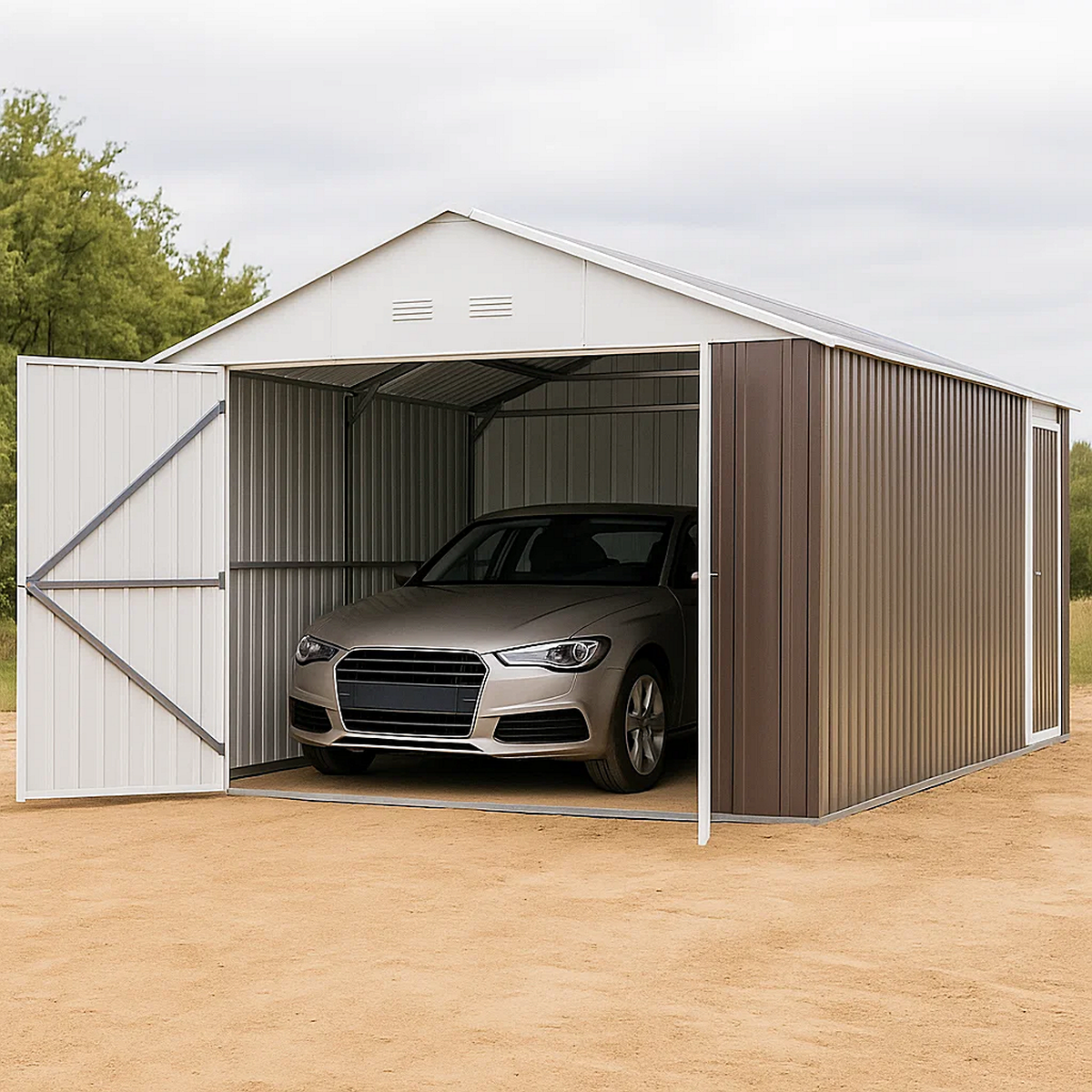Garaje en metal con puerta abatible - 5 x 3,10 x 2,35 m