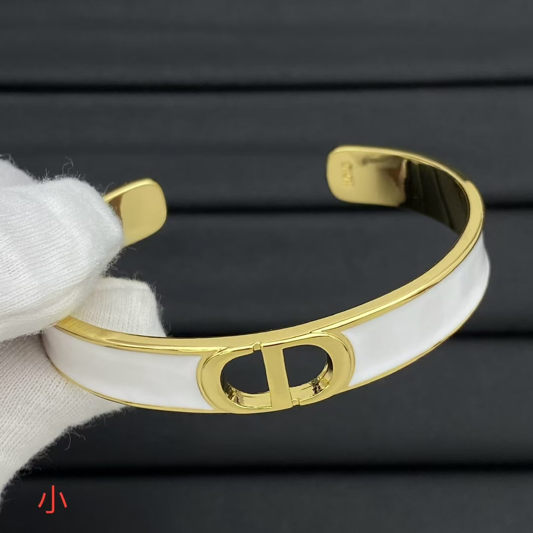 Dior White Enamel Open Cuff Bangle Bracelet - Narrow - Original Replica Club